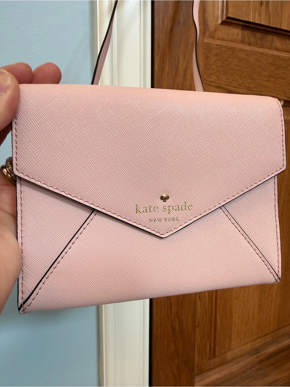 kate spade Pink Saffiano Leather Envelope Crossbody with gold hardware